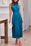 Elegant Simplicity Solid Slit Halter Sleeveless Dress Dresses