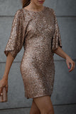 Casual Solid Sequins Backless O Neck A Line Dresses