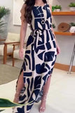 Casual Geometric Print Pocket Frenulum Slit O Neck Sleeveless Dress Dresses