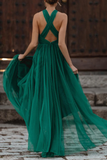 Sexy Formal Solid Hollowed Out Backless Halter Evening Dress Dresses