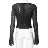 YESMYTOOL  -  Crew Neck Sheer Mesh Low Cut Long Sleeves Bandage Lace Up T-Shirt Crop Top Spicy Girl Vintage Fashion Autumn Streetwear