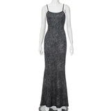 YESMYTOOL  -  Round Neck Spaghetti Strap Sleeveless  Backless Wash Print Maxi Dress Summer Sweet Elegant Celebrity Vestidos