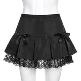 YESMYTOOL  - Sexy Women Mini Skirt Black Lace Woman Skirts Bow A-Line Sexy Fashion Pleated Punk Clothing Goth Korean Style Short  Streetwear