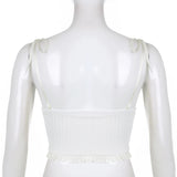 YESMYTOOL  -  Y2K V Neck Strappy Lace Patchwork White Crop Top Women Sweet Bow Harajuku Frills Sexy Camisole Tops 2000s Aesthetic