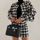 YESMYTOOL  -  Houndstooth 2 Piece Set cardigan and skirt fashion 2 piece outfits for women skirt and top sexy two piece outfits