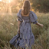 YESMYTOOL  -  Boho Inspired black white gingham cotton summer dress for women bow tied smocked bust vintage maix dress new boho beach dress