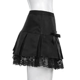 YESMYTOOL  - Sexy Women Mini Skirt Black Lace Woman Skirts Bow A-Line Sexy Fashion Pleated Punk Clothing Goth Korean Style Short  Streetwear