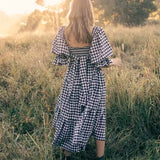 YESMYTOOL  -  Boho Inspired black white gingham cotton summer dress for women bow tied smocked bust vintage maix dress new boho beach dress