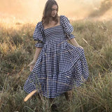 YESMYTOOL  -  Boho Inspired black white gingham cotton summer dress for women bow tied smocked bust vintage maix dress new boho beach dress