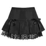 YESMYTOOL  - Sexy Women Mini Skirt Black Lace Woman Skirts Bow A-Line Sexy Fashion Pleated Punk Clothing Goth Korean Style Short  Streetwear