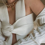 YESMYTOOL  -  Fall Winter Knitted Crop Tops Sweaters Sleeveless Pullover Female Bandage Sweater Solid Chic Fashion Top Women