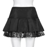 YESMYTOOL  - Sexy Women Mini Skirt Black Lace Woman Skirts Bow A-Line Sexy Fashion Pleated Punk Clothing Goth Korean Style Short  Streetwear