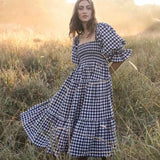 YESMYTOOL  -  Boho Inspired black white gingham cotton summer dress for women bow tied smocked bust vintage maix dress new boho beach dress