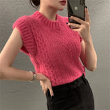 YESMYTOOL  -  Pullovers Sweaters Vest Loose Women Chic Gentle Spring Office Lady Slim Knitted Casual All Match Sleeveless Vintage