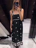 YESMYTOOL  -  Vintage Print Pleated Sling Strap Dress Women Elegant Sleeveless Backless High Waist Female Dresses 2024 Summer Lady Beach Robes