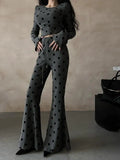 YESMYTOOL  -  Spring Summer Vintage Gray Polka Dot Casual Slim Long Pant Women 2024 Black High Waist Drawstring Lace-up Trousers Fashion Trend