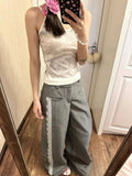 YESMYTOOL  -   Lace Suit Pants for Women Y2k Baggy Spliced High Waist Wide Leg Trousers Oversize Office Ladies Harajuku Causal Pantalon