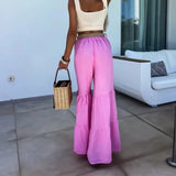 YESMYTOOL  -  Fashion Beach High Street Flare Pants Casual Elastic Waist Solid Color Women's Trousers Spring Summer Loose Pleated Long Pants