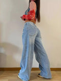 YESMYTOOL  -   Vintage Blue Jeans for Women 2024 Summer Fashion Egirl Streetwear y2k Wide Leg Pants Women's High Waisted Baggy Jeans