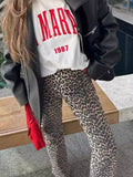 YESMYTOOL  -  Fashion Leopard Trousers Women Clothes 2024 Summer New Street High Waist Leopard Print Straight Pants for Women Trousers