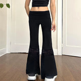 YESMYTOOL  -  Streetwear Fashion Black Flare Pants Low Waisted Chic Slim Lace Patchwork Women Trousers Elegant Office Ladies Bottom