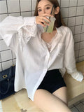 YESMYTOOL  -  Fashion New Solid White Shirts With Lace Bottoming Tees Summer Women Gentle New 2024 Office Lady Daily Loose Mujer Slim