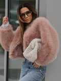 YESMYTOOL  -  Luxury Faux Fur Short Jacket Fashion 2024 Women Autumn Winter Warm Long Sleeve Coat Elegant Female Commute Cardigan Outwear