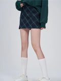 YESMYTOOL  -   Vintage Preppy Green Plaid Skirt Women Check England Style School Casual High Waist A-line Slim Mini Skirt 90s Aesthetic