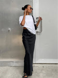 YESMYTOOL  - Solid Satin Long Skirt Women High Waist Elegant Fashion Slim Draped Maxi Skirt 2024 New Summer Casual Chic Office Lady Faldas