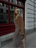 YESMYTOOL -  Fall Outfits 2024 Elegant Brown Short Suede Jacket With Belt Women Lapel Long Sleeve Cropped Coat Fashion Female Autumn Office Street Outerwears