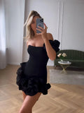 YESMYTOOL  -  CHic Women's Dresses Dress with ruffled edges flower buds waist cinched dress one shoulder strapless and buttocks wrapped Dress