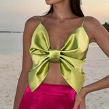 YESMYTOOL  -  Fashion Strap Twisted Satin Top Mini Summer Outfits Rave Holidays Backless Tie-Up Folds Sexy Camis Tops Women Party