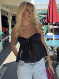 YESZMYTOOL  -  Black Patchwork Sheer Camis Women 2024 New Summer Sexy Fashion Sleeveless Lace-up Tank Top Elegant Casual Thin Cropped Tops Lady