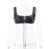 YESMYTOOL  -   Fashion PU Leather Lace Up Sleeveless Crop Tops Rave Festival Punk Sexy Cropped Camis Top Tanks Streetwear Clothes