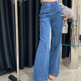 YESMYTOOL  -  Streetwear Blue Bows Denim Pants Retro High Waist Button Wide Leg Trousers Casual Loose Baggy Jeans Y2k Straight Pants For Women