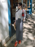 YESMYTOOL  -  Spring Summer Fashion Retro High Waist Straight Striped Lady Long Skirt Casaul Pocket Officewear Street Women Skirts 2024 New