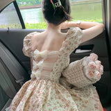 YESMYTOOL  -  2024 Summer New Holiday Dresses Women's Clothing Light Luxurious Floral Female High-Quality Back Hollow Puffy Cake Short Dress.