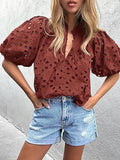 YESMYTOOL  -  Half Lantern Sleeve Fashion Tops, Women Summer Loungewear Solid Hollow Out Blouses, 2024 Ruffled Elegant Ladies Pullover Shirts