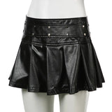 YESMYTOOL  -  Y2K Rivet PU Leather Mini Skirt Hot Girl Pleated Skirt Punk Zipper Low Waist Black Party Club Skirt Female Autumn Fashion