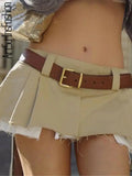 YESMYTOOL  -  Khaki Mini Skirt Pleated Women Summer Low Waist Skirt Fashion Tassels Micro Short Skirt Female Bottoms Sexy Skirts Ladies