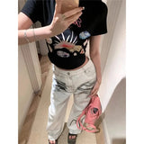 YESMYTOOL  - High Waist Women White Jeans Hip-hop Style Fashion Vintage Streetwear Y2K Wide Leg Graffiti Plus Size Trouser Baggy Denim Pants