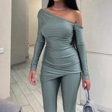 YESMYTOOL  -  Streetwear Fashion Skinny Asymmetrical Women Two Pieces Set Tracksuit Spring Autumn Party T-shirts +Pants Matching