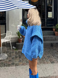 YESMYTOOL  -  Oversized Turtleneck Blue Knitted Pullover For Women Loose Long Lantern Sleeve Sweater Tops Autumn New Lady High Streetwear