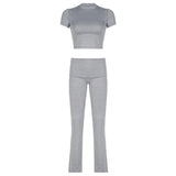 YESMYTOOL  -  Streetwear Skinny Solid Basic Tracksuit Female Two Pieces Set Tierred Sporty Chic T-shirt +Pants Matching Sets Yoga