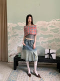 YESMYTOOL  -  Gothic Patchwork Plaid Tank Tops Sleeveless Tshirts Irregular Off Shoulder T Shirt Women Clothes 2024 Summer Tops Y2k