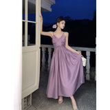 YESMYTOOL  - Y2k Summer French Purple Dress Backless Dresses Slim One Piece Women's Long Dresses Solid Casual Fashion Youthful Woman Clothes