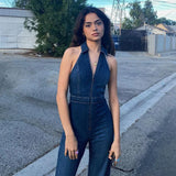 YESMYTOOL  -  Vintage High Waist Denim Jumpsuit for Women Slim Fashion Sleeveless Zipper Wide Legs Pant Casual Romper Summer Streetwear 2024