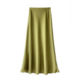 YESMYTOOL  -  Fashion Acetic Acid Satin Fishtail Long Skirts Summer New Solid Color Silk Skirts for Women Straight Waist Long Skirts Elegant