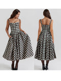 YESMYTOOL  -  Plaid Sling Dress Women Sexy Spaghetti Strap Backless A Line Female Maxi Dresses Party Holiday Robe Vintage 2024 Spring Summer