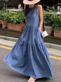 YESMYTOOL  -  Korean Chic Round Neck Pleated Ruffle Edge Elegant Dresses Patchwork Sleeveless Dress For Women 2024 Spring Summer 16U8879